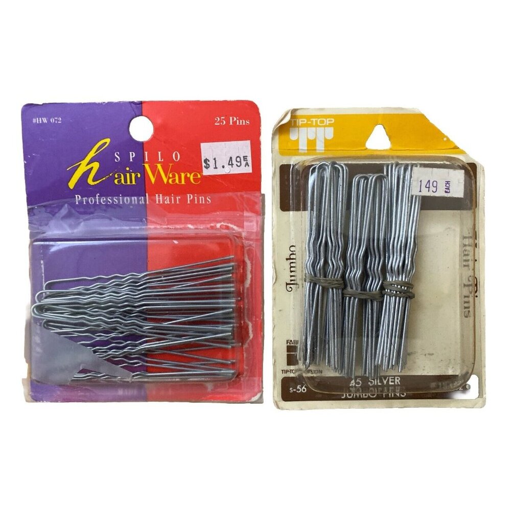 67 Hair Pins Two Sizes Original Open Pkg Metal Vtg Tip-Top Spilo Salon Pro